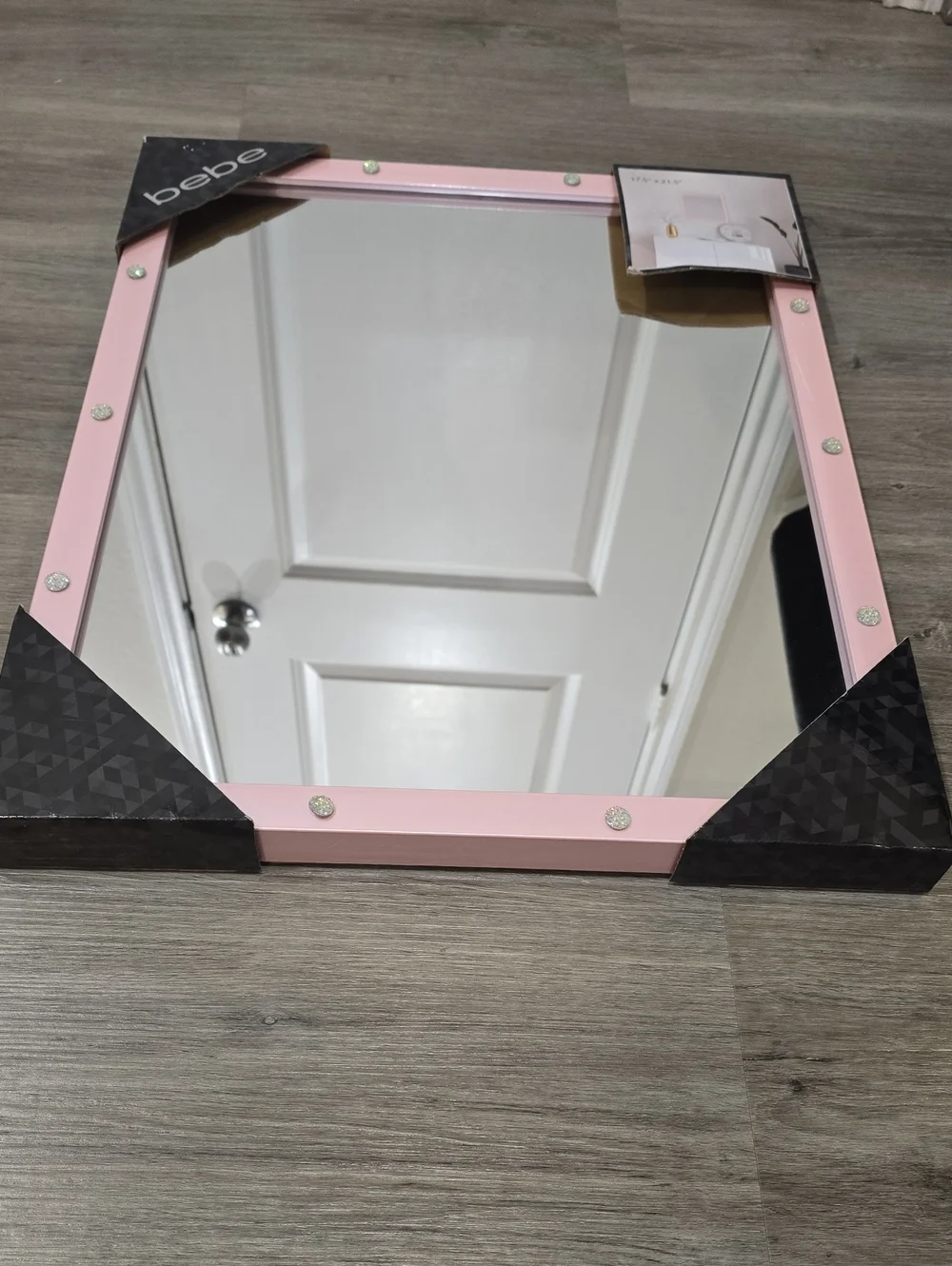 Bebe Crystal Embellished Decorative Wall Frame Mirror- Pink